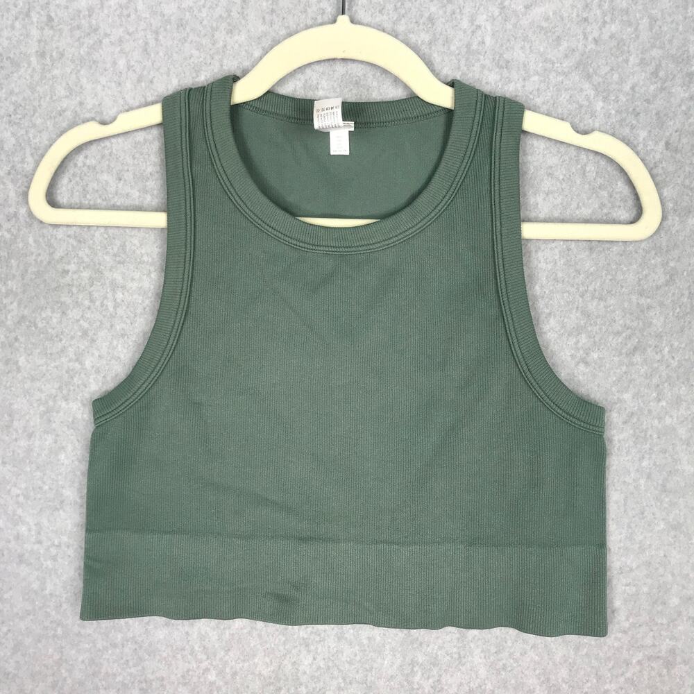 NEW 90 Degree by Reflex Ribbed Knit Brami Crop Tank Large Green Yoga Racerback
